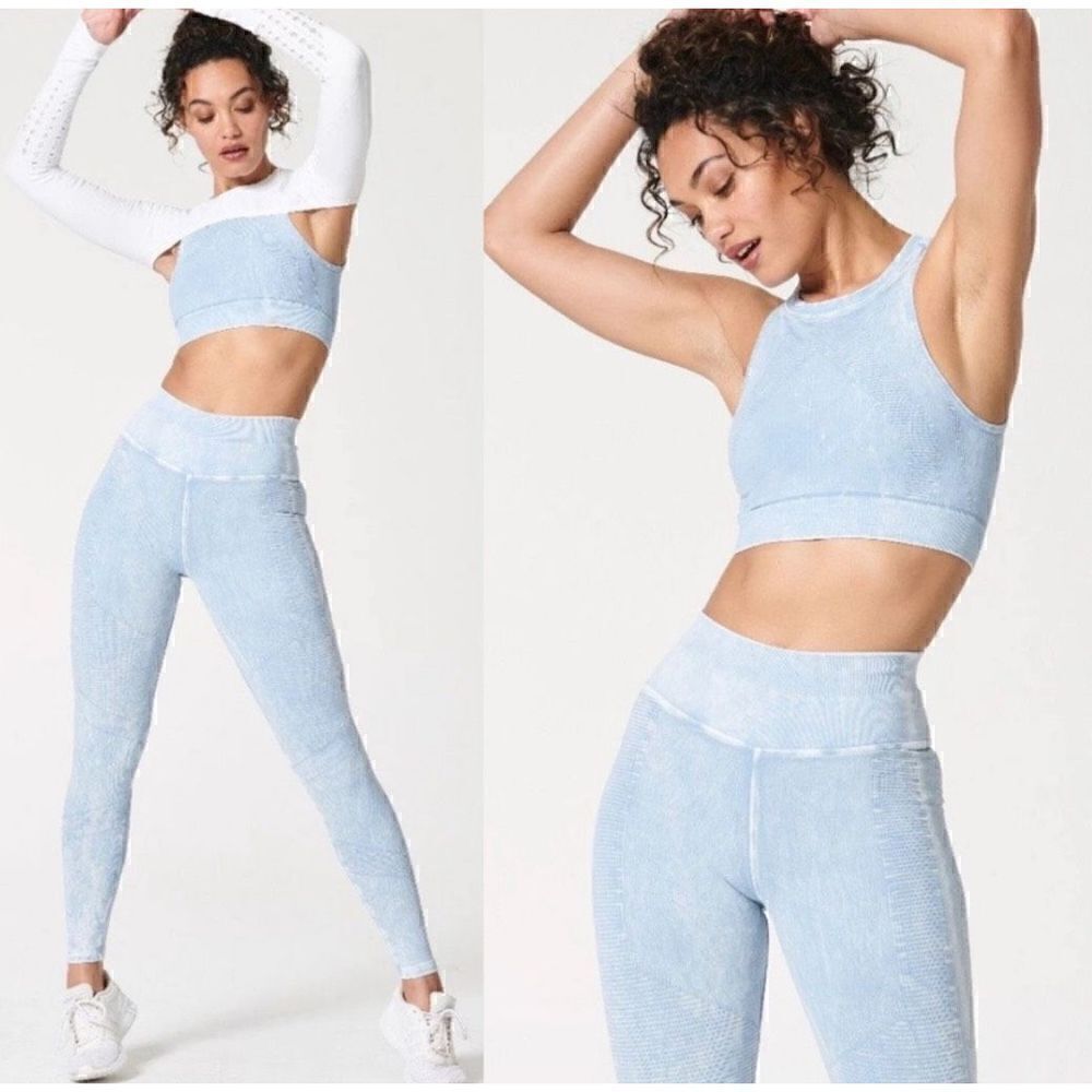Soul cycle by Nux Women Medium Seamless Skull Jacquard Leggings Blue High Waist